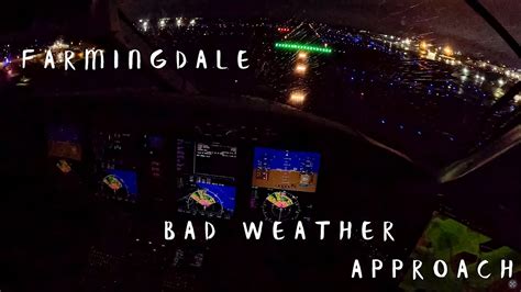 4K | Pilot's View | Bad Weather Approach at Night into Farmingdale, NY - YouTube