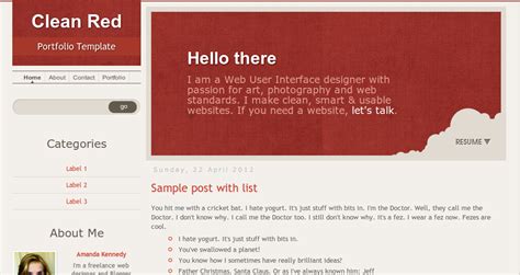 Blogger Buster: Free Blogger Template - CleanRed Portfolio Design