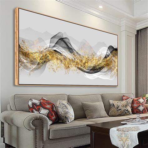 Wall Art Modern light Luxury Abstract Gold ink Landscape Canvas Wall Art for Living Room and ...