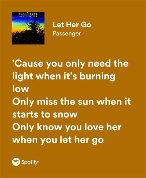 Let Her Go - Passenger - Spotify Lyrics | Pretty lyrics, Just lyrics, Song quotes