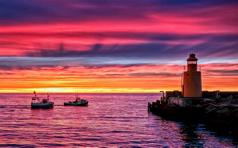 Fonds d'écran phare quai plage, coucher de soleil mer bateaux soir ...