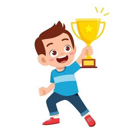 Boy Win The Contest Earn Trophy And Medal. Royalty Free SVG - Clip Art Library