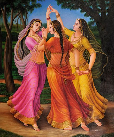 Rhythmic Dance of Three Ladies | Exotic India Art