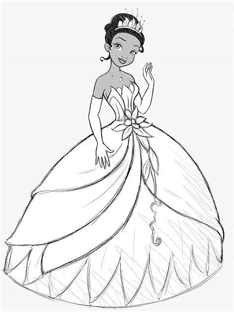 Pretty Tiana in a princess dress - The Princess And The Frog Coloring Pages for Kids