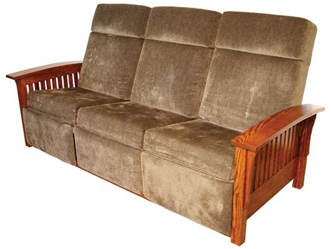 Wall Hugger Mission Sofa in Red Oak with Fabric Cushions and Slat Sides