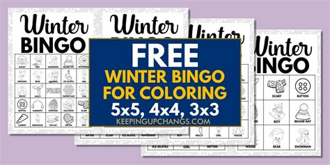 Winter Bingo Black White Pictures & Words (5x5, 4x4, 3x3 Grid) [FREE ...