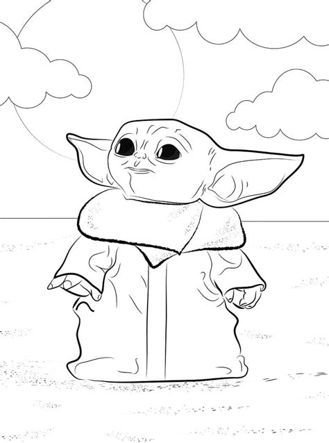 Baby Yoda Look Up Coloring Page - Free Printable Coloring Pages for Kids