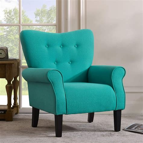 Modern Accent Chair Single Sofa Comfy Fabric Upholstered Arm Chair Living Room Mallaed Teal ...