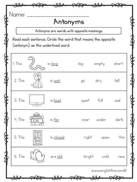 Synonym Antonym Worksheets