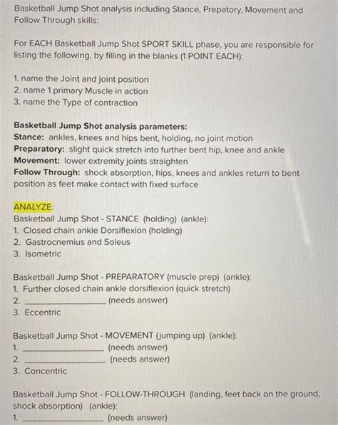 Solved Basketball Jump Shot analysis including Stance, | Chegg.com