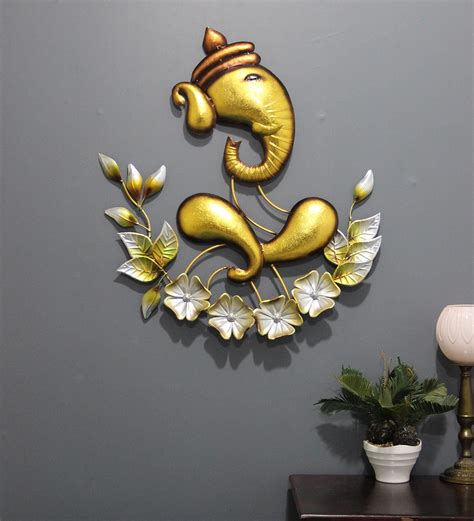 Buy Iron Lord Ganesha Wall Art In Gold By Malik Design Online - Spiritual Metal Art - Metal Wall ...