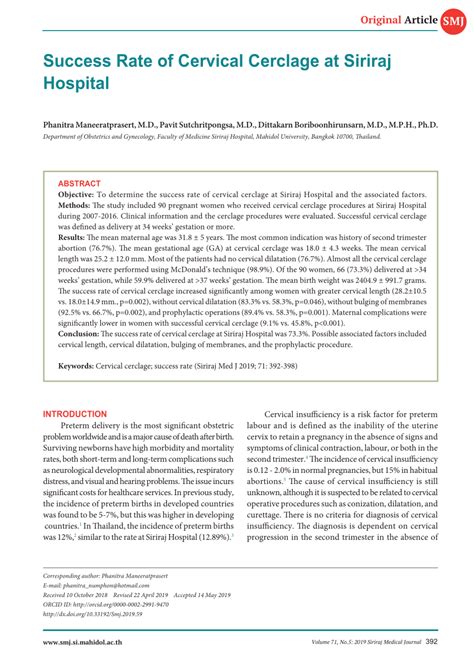 (PDF) Success Rate of Cervical Cerclage at Siriraj Hospital