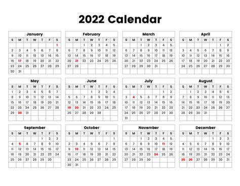 2022 Year Calendar With Holidays - A Printable Calendar