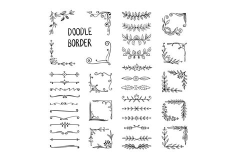 Doodle border. Flower ornament frame, hand drawn (1140820)