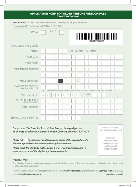 Greater London United Kingdom Application Form for Older Persons ...