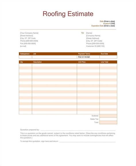 Free Printable Roofing Estimate Forms