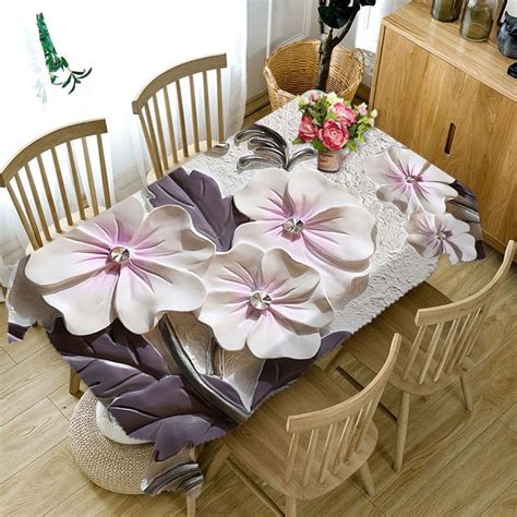 3D Embossed Flower Tablecloth Creative Colorful Wallflower Pattern Washable Thicken Rectangular ...