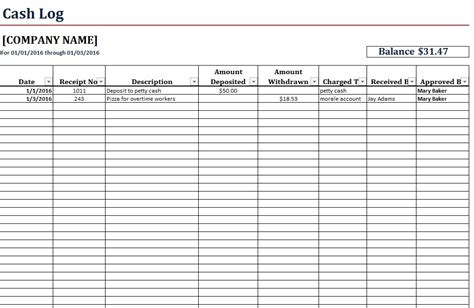 10 Free Sample Cash Log Templates - Printable Samples