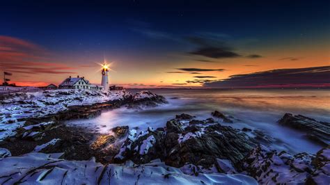 Winter Lighthouse Sunset - 1680x1050 Wallpaper - teahub.io