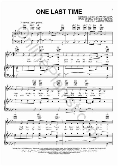 One Last Time Piano Sheet Music | OnlinePianist