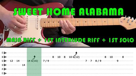 SWEET HOME ALABAMA - Guitar lesson - Main+Interlude riff 1+Guitar solo 1 with tabs - Lynyrd ...