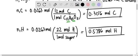 A sample of 2 tsp of sugar (C12H22O11) weighs 9.00 g. Record each step ...