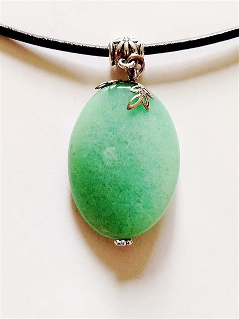 Mineral Green Jade Genuine Stone Bent Oval Pendant Necklace