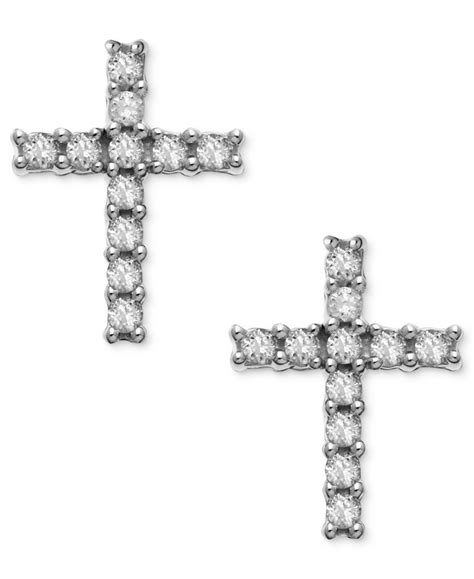 Macy's 14k White Gold Earrings, Diamond Accent Cross Stud Earrings in Multicolor | Lyst