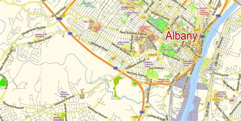 Albany Vector Map New York US, exact City Plan scale 1:55257 full editable Adobe Illustrator ...