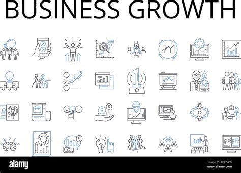 Business growth line icons collection. Career advancement, Company expansion, Economic boom ...