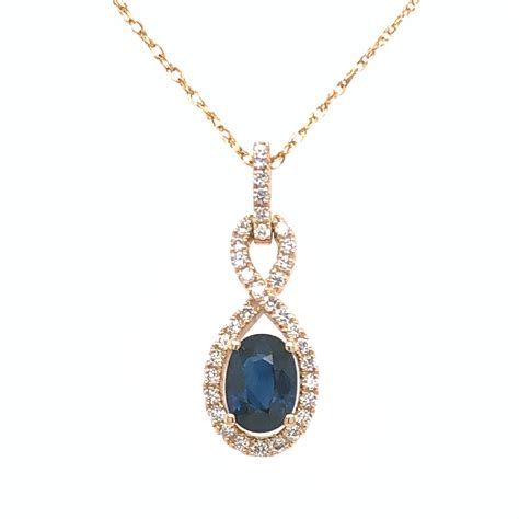 Sapphire Necklace - 1 carat Natural Blue Oval with 0.25 cttw. Diamonds ...