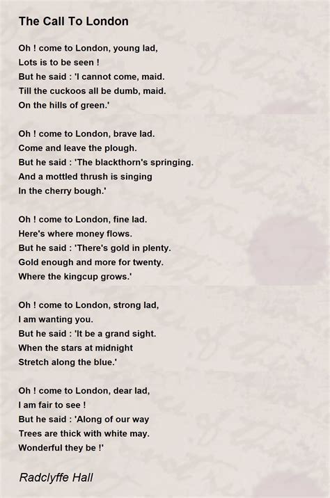 The Call To London - The Call To London Poem by Radclyffe Hall