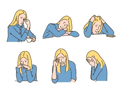 Various views of a girl's melancholy emotions. hand drawn style vector ...