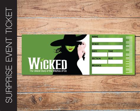 Printable WICKED Broadway Surprise Ticket. Editable Musical Theatre ...