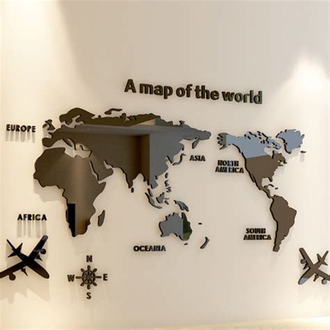 World Map Wall Sticker Acrylic 3D Solid Crystal World Map Wall ...