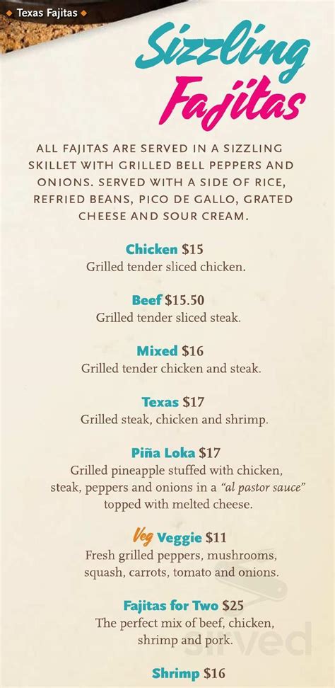 Plaza Azteca menu in Kennett Square, Pennsylvania, USA