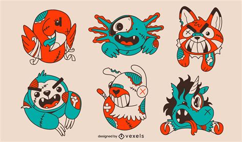 Zombie Animals Illustrations Set Cartoon Vector Download