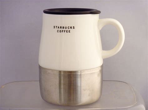 2004 Starbucks Urban, White Ceramic Stainless Steel Base, 14Oz.Travel Mug & Lid | Stainless ...