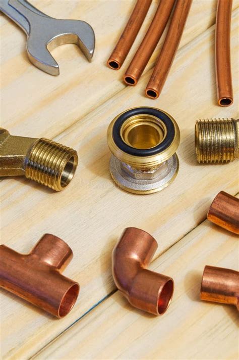 Copper Water Pipe Fittings Plumbing Concept or Repair Water Supply ...