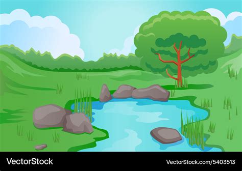 Cartoon pond scene Royalty Free Vector Image - VectorStock