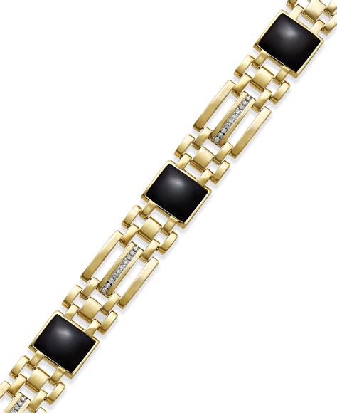 Macy's Men's Onyx (7-1/2 Ct. T.w.) And Diamond (1/4 Ct. T.w.) Bracelet In 10k Gold in Black for ...