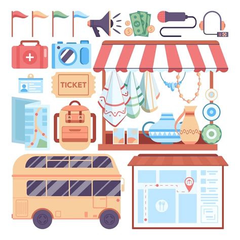 Premium Vector | Tour guide items set. touristic entertainment ...