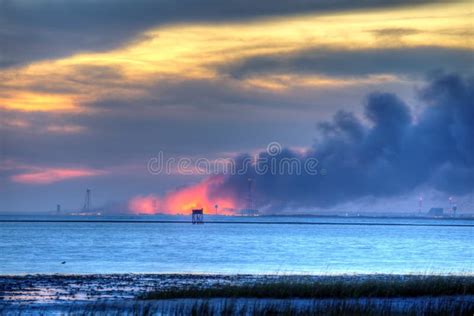 WALLOPS ISLAND, VA - OCT 28, 2014: an Antares Rocket Burns on the Launch Pad at NASA S Wallops ...