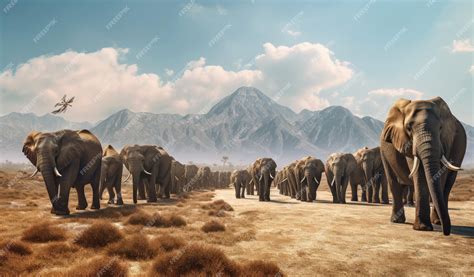 Premium Photo | Elephants on a safari trip to kenya and the snowy mount ...