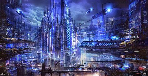 HD wallpaper: digital art, science fiction, futuristic city, night, illuminated | Wallpaper Flare