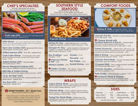 Frying Pan menu in Southport, North Carolina, USA