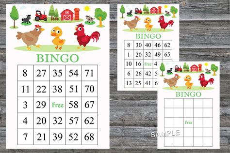 Farm animals bingo game,Farm animals bingo card,60 Printable card,INSTANT DOWNLOAD--188