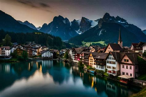 the beautiful town of switzerland. AI-Generated 33408180 Stock Photo at ...