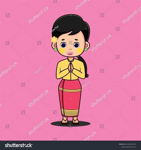 Vector Illustration Myanmar Girl Greeting Stock Vector (Royalty Free ...