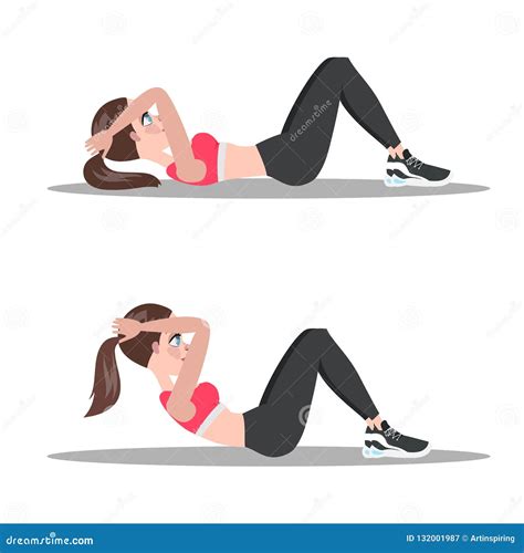 Man Doing Crunches In The Gym. Belly Burn Workout Cartoon Vector ...